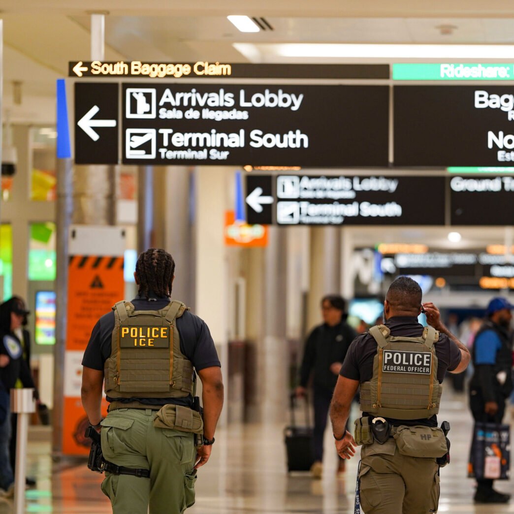 Airport security checkpoint with ICE agents