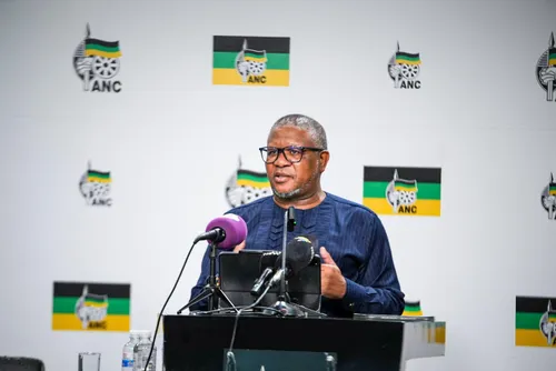 Fikile Mbalula at a press conference