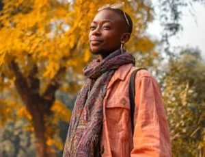 Autumn leaves and healthy food