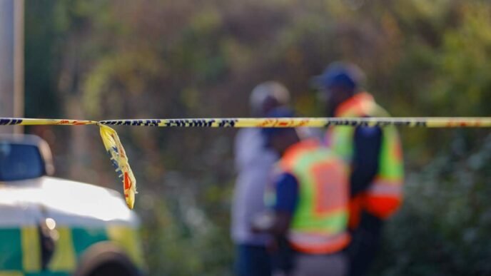 Police investigating the scene of the shooting