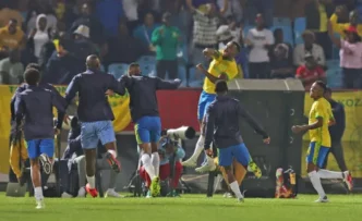 Mamelodi Sundowns players celebrating a goal