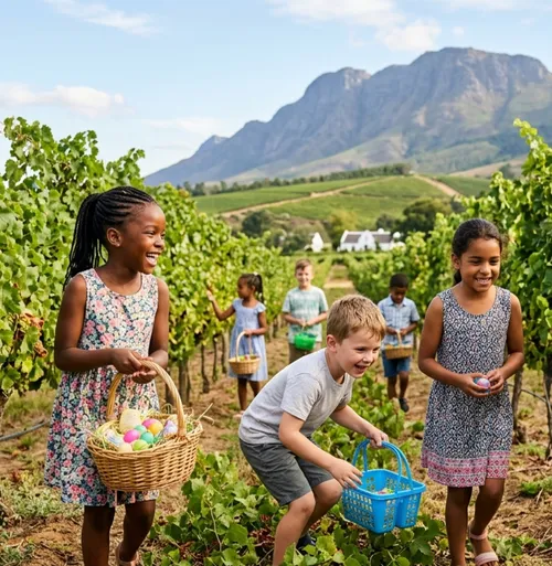 Family enjoying Easter egg hunt in Winelands
