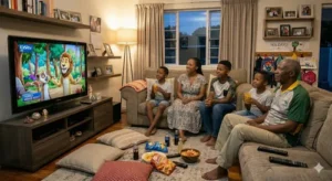 Family watching movie together