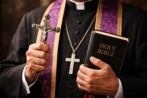 Priest performing an exorcism