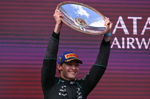 George Russell celebrates his win at the Australian Grand Prix