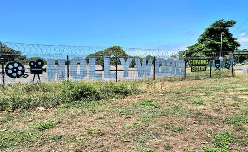 Durban beachfront with Film City logo