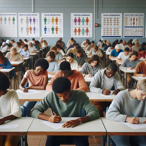 Students in a classroom with laptops and tablets