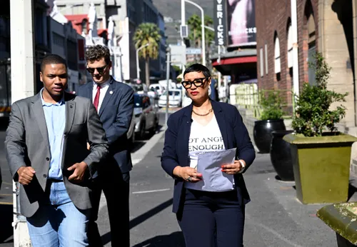 Dereleen James outside police station