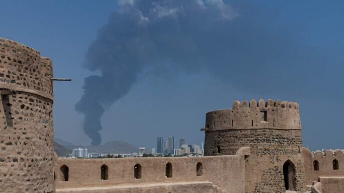 Oil facility on fire