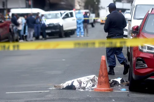 Police at the scene of the shooting in Johannesburg CBD
