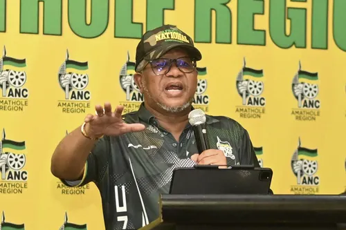 Fikile Mbalula speaking at a conference