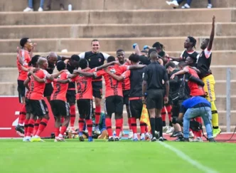 TS Galaxy players celebrating a goal