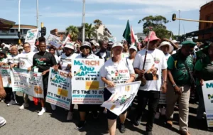Protesters marching in East London