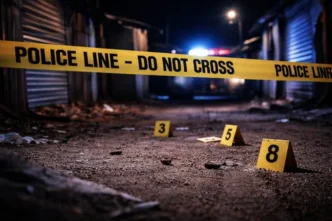 Police tape at a crime scene