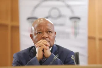 President Cyril Ramaphosa and suspended Police Minister Senzo Mchunu