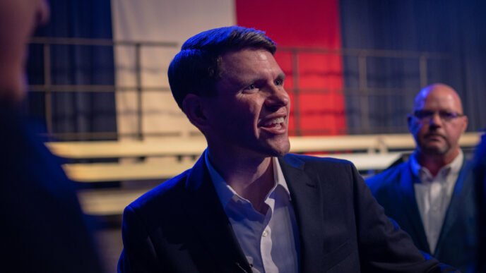 Politician speaking at a podium