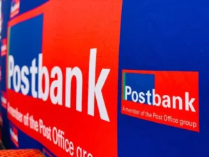 Postbank logo, South African flag, banking services