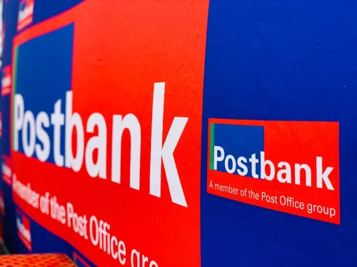 Postbank logo, South African flag, banking services