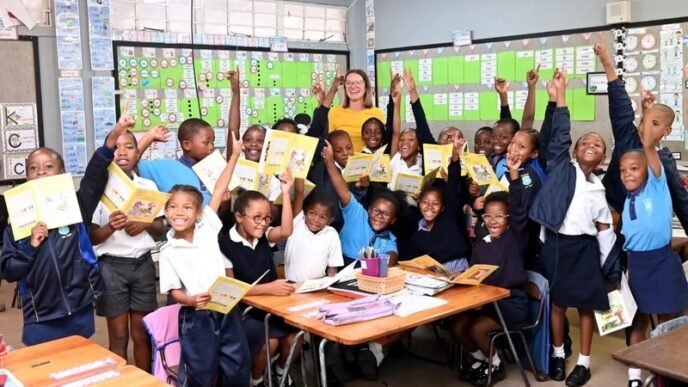 Learners reading at Sentinel Primary School
