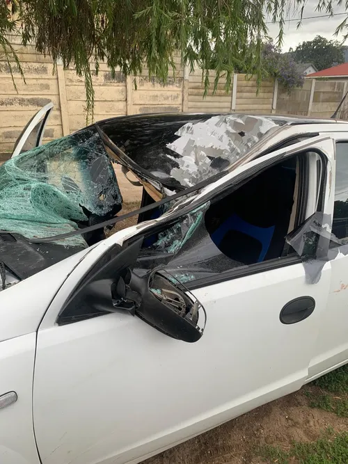 Car damaged after colliding with wild horse on R43