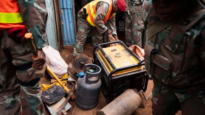 SANDF soldiers conducting door-to-door searches