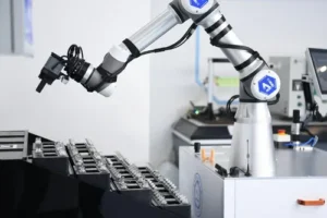 Egyptian flag with a robot in the background