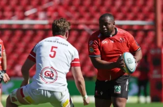 Lions players in action during a URC match