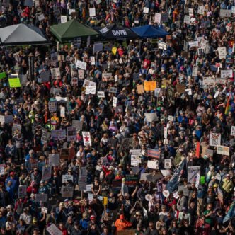 Protesters marching in the streets