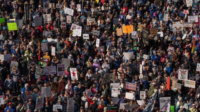 Protesters marching in the streets