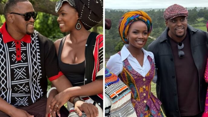 Melissa Nayimuli and Mandla N in traditional Xhosa attire