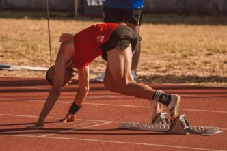 Athletes competing in a track event