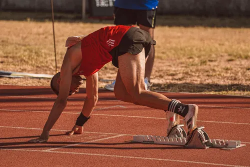 Athletes competing in a track event