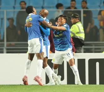 Mamelodi Sundowns players celebrating their win