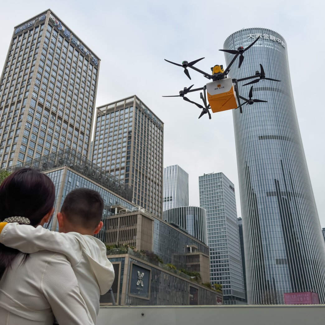 Drone flying in China