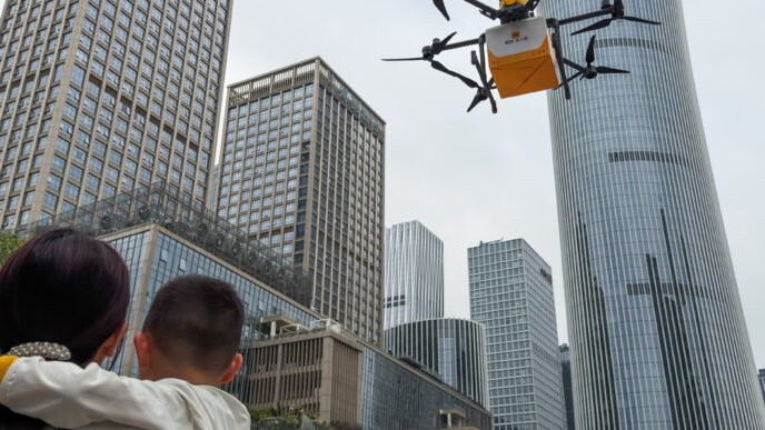 Drone flying in China