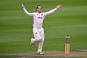 Cricket players in action