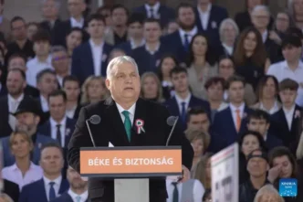 Viktor Orban speaking at a press conference