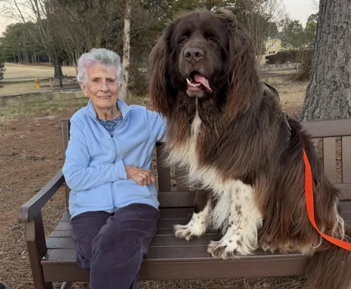 Barbara Collins and Chewy gardening together
