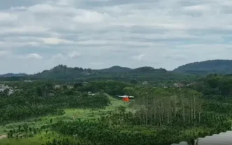 Drones flying over mountainous terrain