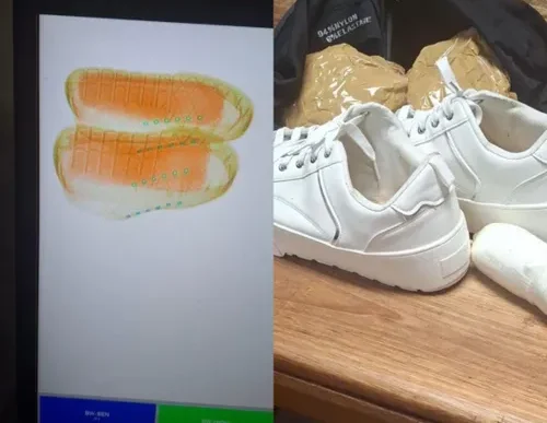 Sneakers worn by suspects with concealed drugs