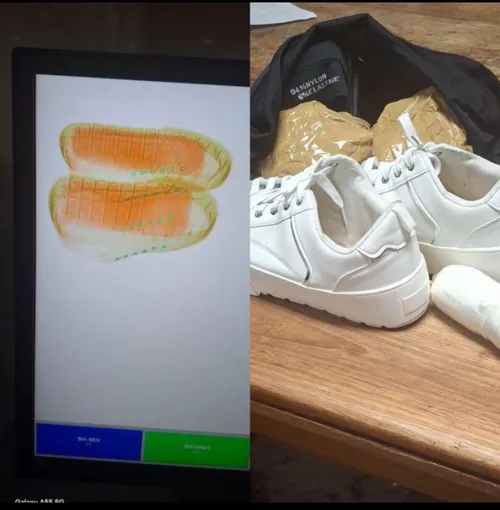 Sneakers worn by suspects with concealed drugs