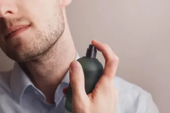 Fragrance bottles on a shelf