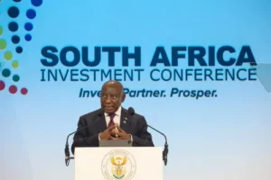 President Cyril Ramaphosa speaking at the 2026 South Africa Investment Conference