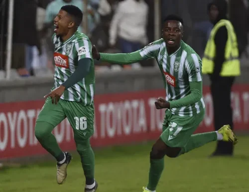 Tebogo Potsane celebrating goal against Kaizer Chiefs