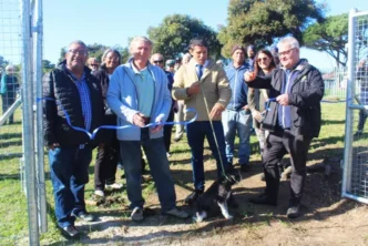 Dog owners and their pets at the new off-leash dog park in Mowbray