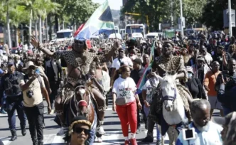 Protesters marching in the streets of Johannesburg