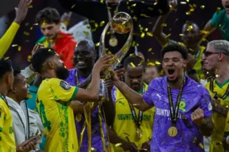 Mamelodi Sundowns players celebrating their CAF Champions League victory