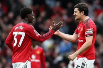 Manchester United players celebrating their win
