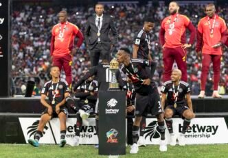 Orlando Pirates players celebrating their PSL title win