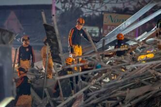 Rescue efforts underway at the site of the building collapse in the Philippines